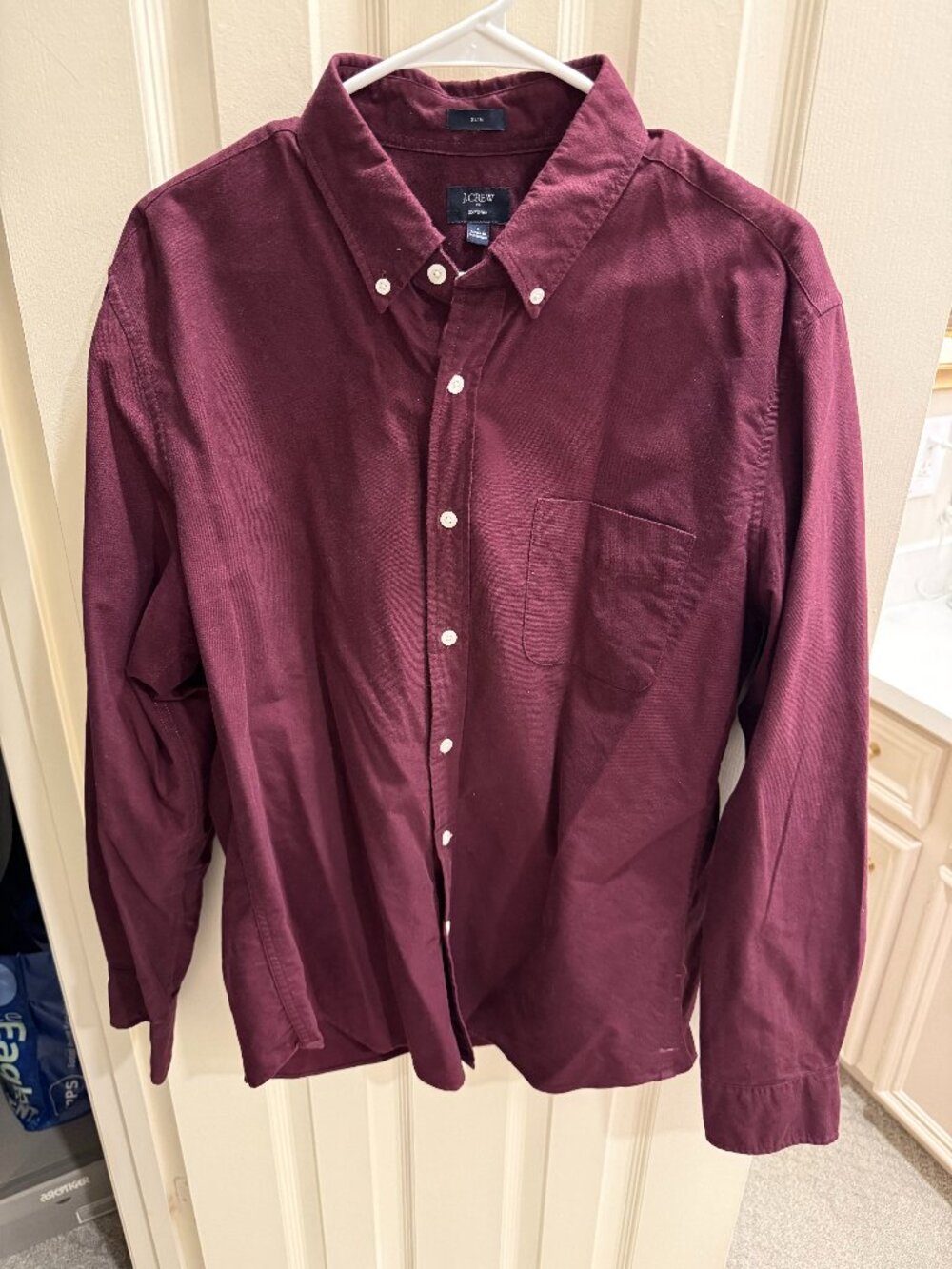 J.Crew Men's Large Slim Fit Oxford Shirt Burgundy Button Down Long Sleeve